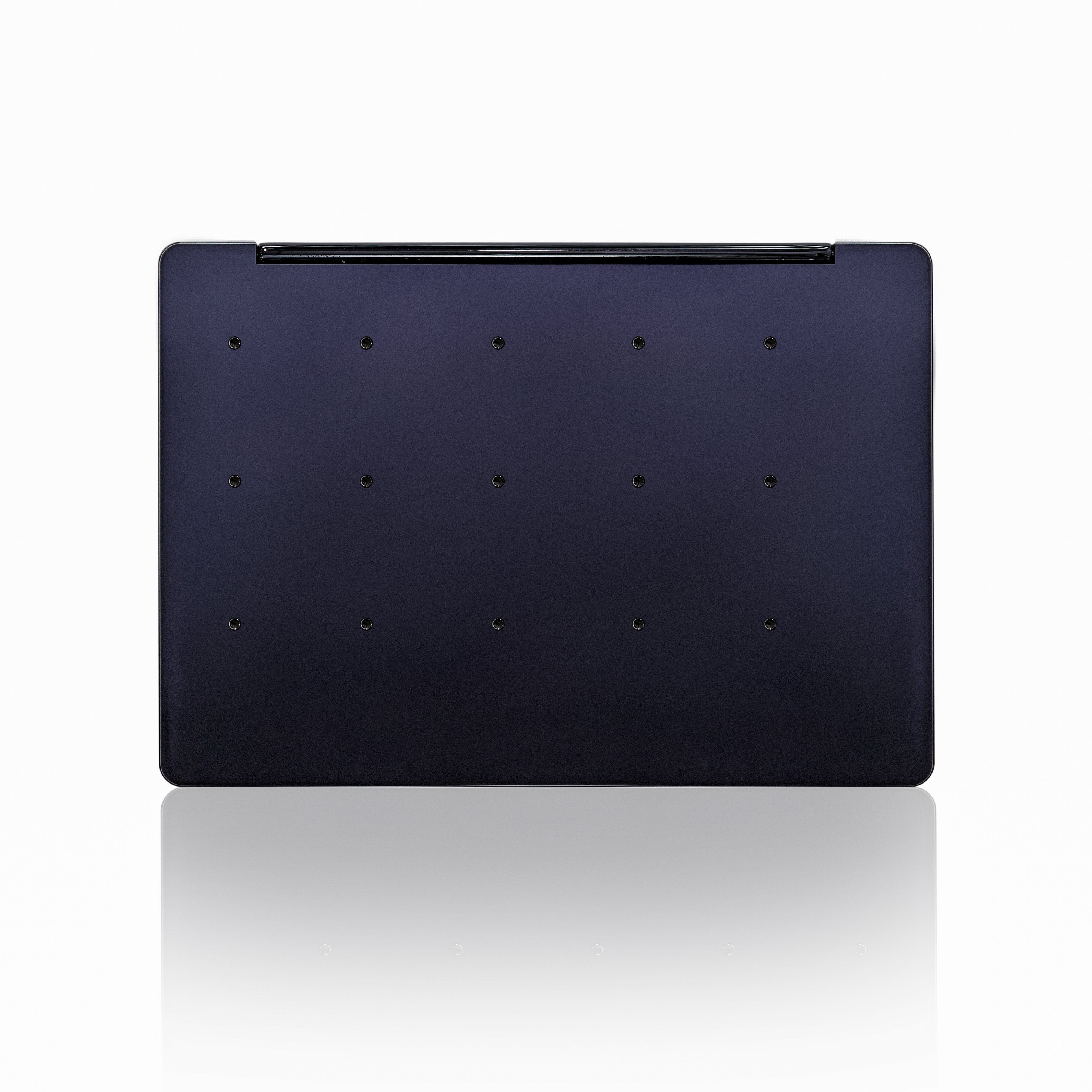 Black laptop cover with multiple ventilation holes on a white background