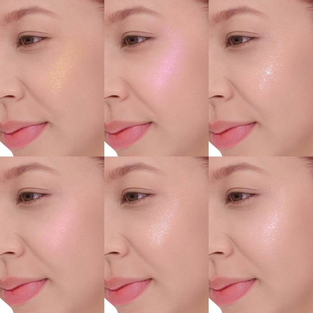 Collage of a woman's face with a focus on her eyes and lips.
